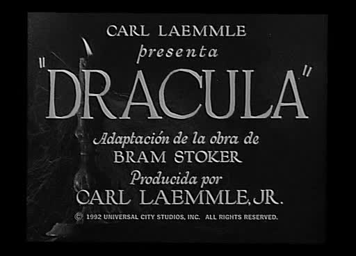 Títulos de crédito de la película Drácula (1931) dirigida por George Melford.