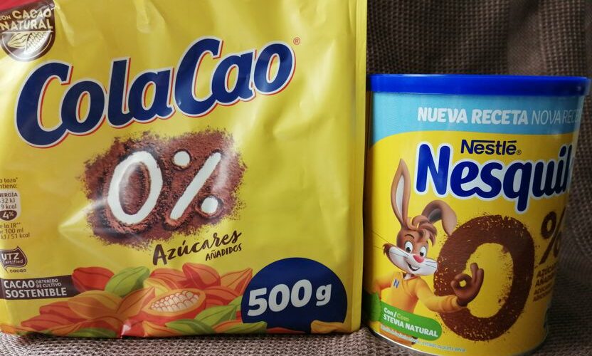 Comparativa cacao soluble ColaCao y Nesquik sin azúcar